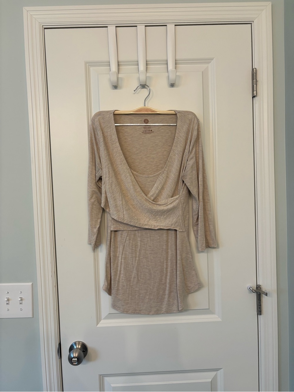Neutral Beige Draped Women's Nursing Top- Soft Layered Style